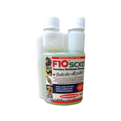 A 200ml bottle of F10SCXD Veterinary Disinfectant Cleanser
