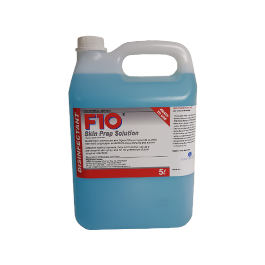 A 5 litre bottle of F10 Skin Prep Solution