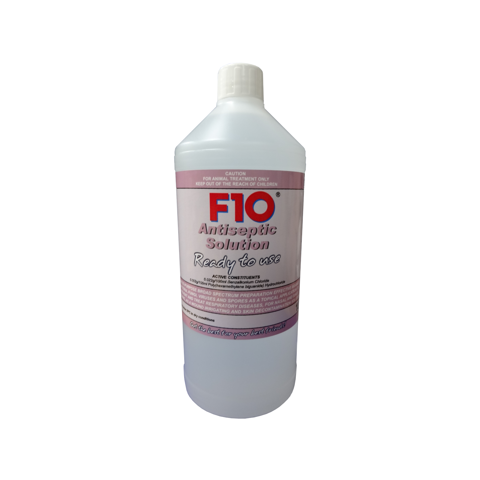 A 1 litre bottle of F10 Antiseptic Solution Concentrate Ready to Use