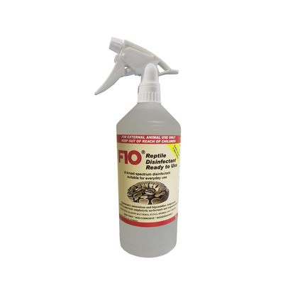 A 1 litre bottle of F10 Reptile Disinfectant Ready to Use with a trigger spray