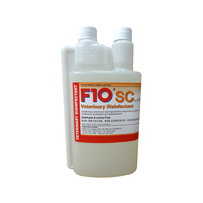 A 1 litre bottle of F10SC Veterinary Disinfectant