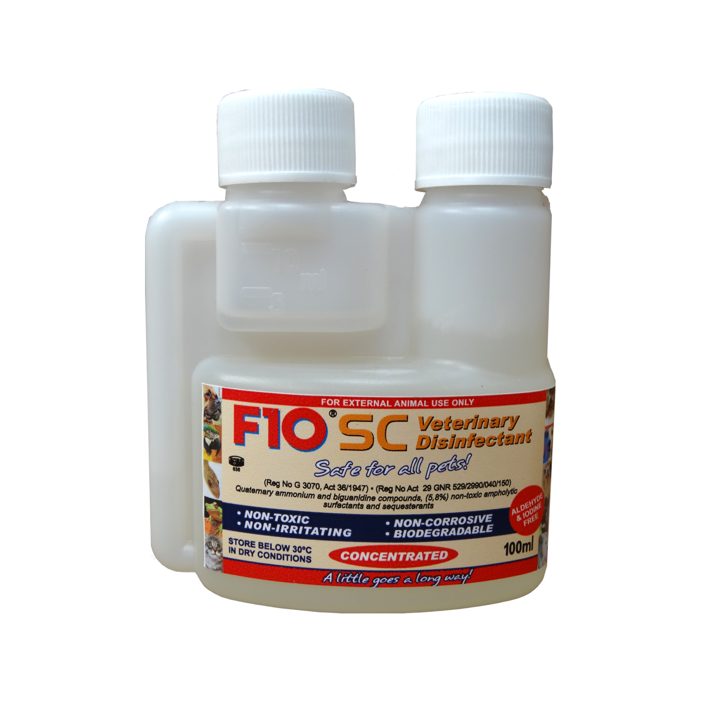 A 100ml bottle of F10SC Veterinary Disinfectant