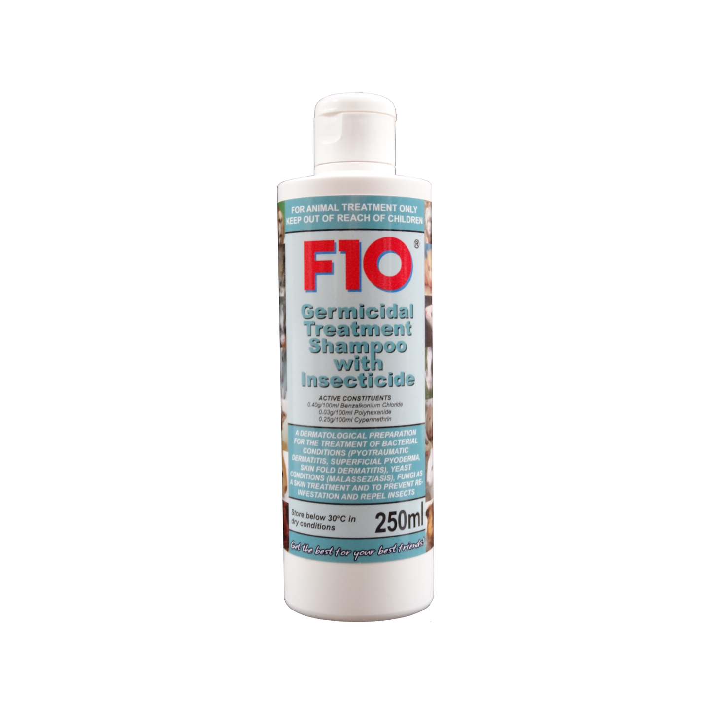 A bottle of F10 Germicidal Treatment Shampoo with Insecticide