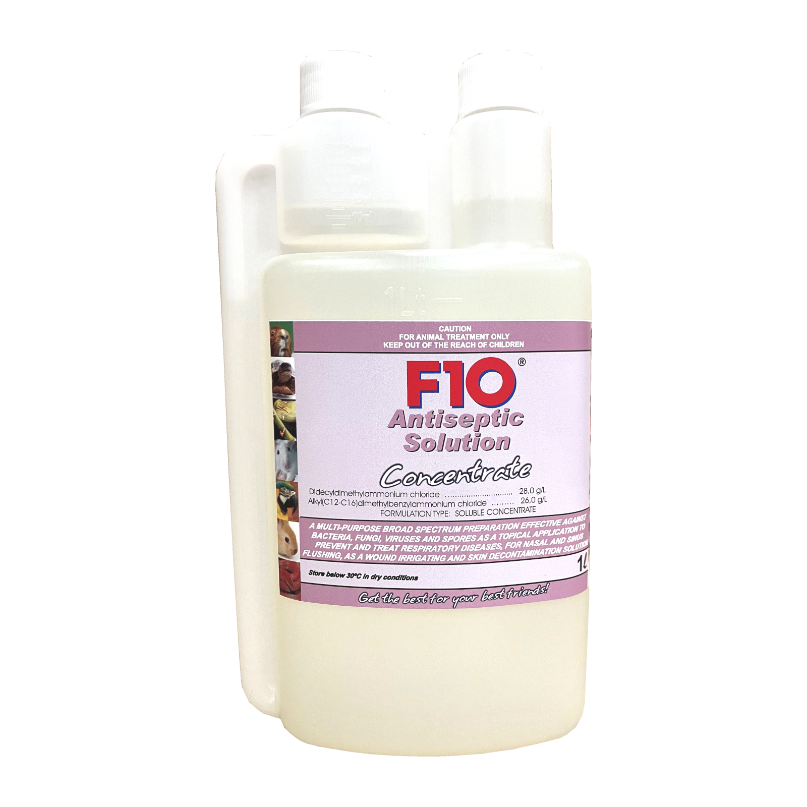 A 1 litre bottle of F10 Antiseptic Solution Concentrate