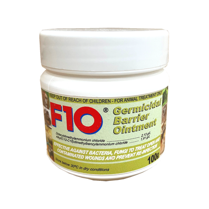 A 100g tub of F10 Germicidal Barrier Ointment