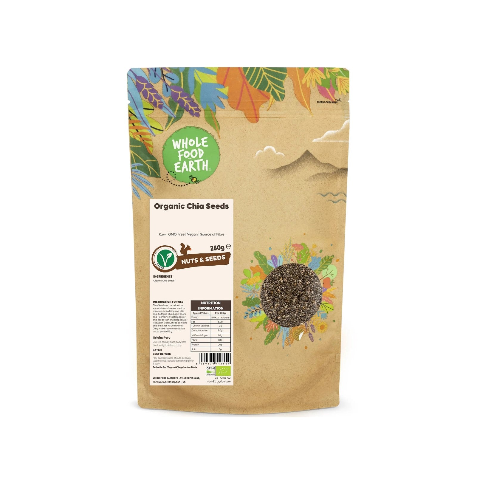 A bag of organic chia seeds