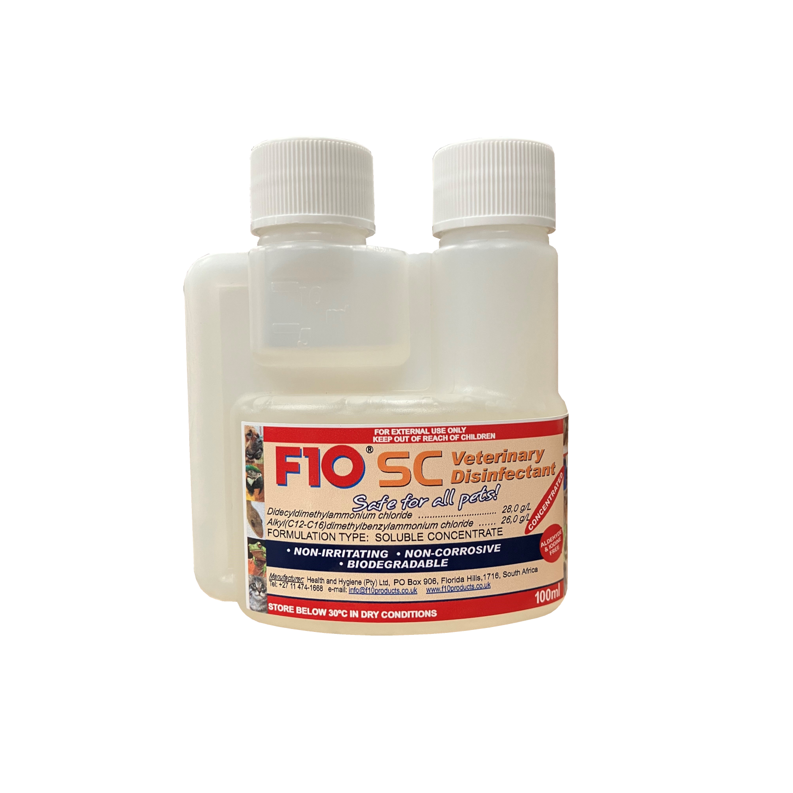 A 100ml bottle of F10SC Veterinary Disinfectant