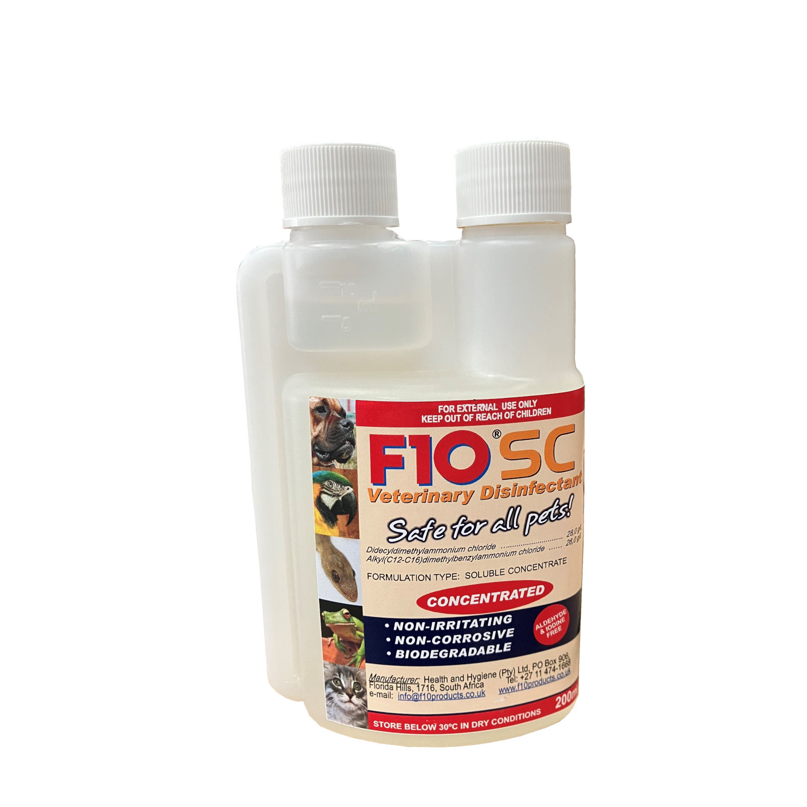 A 200ml bottle of F10SC Veterinary Disinfectant