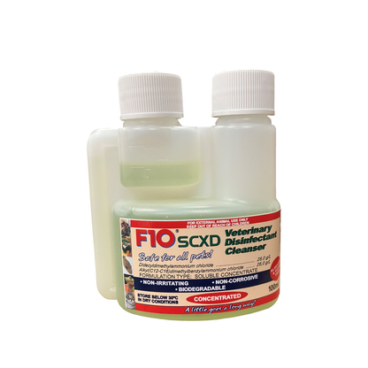 A 100ml bottle of F10SCXD Veterinary Disinfectant Cleanser