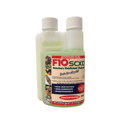 A 200ml bottle of F10SCXD Veterinary Disinfectant Cleanser