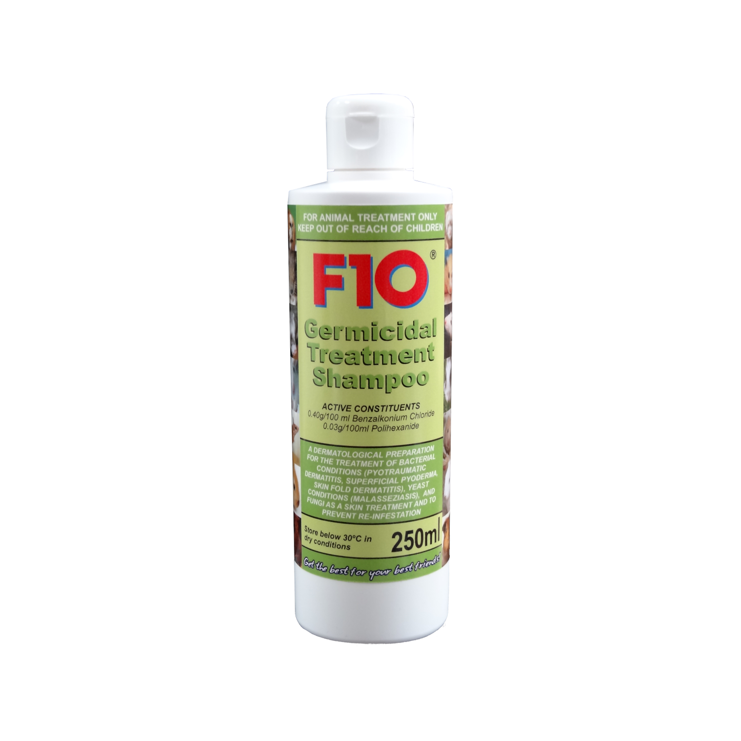 A bottle of F10 Germicidal Treatment Shampoo